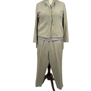 Lauren Ralph Lauren 2 PC Silk Linen Blend Suit Set 14P Jacket 12R Pants Tan READ